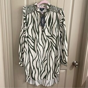 GGO Women's High Low Zebra Print Dress in Green and White